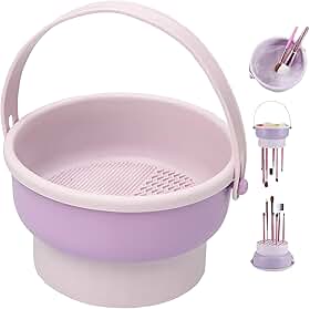 Limpador de Pincéis de Maquiagem em Silicone 3 em 1 Ateliê e Pincel de arte I Lavador de Pincéis Dobrável com Alça I Limpeza e Secagem de Pincéis I Rosa e Lilás I Lene (Lilás)