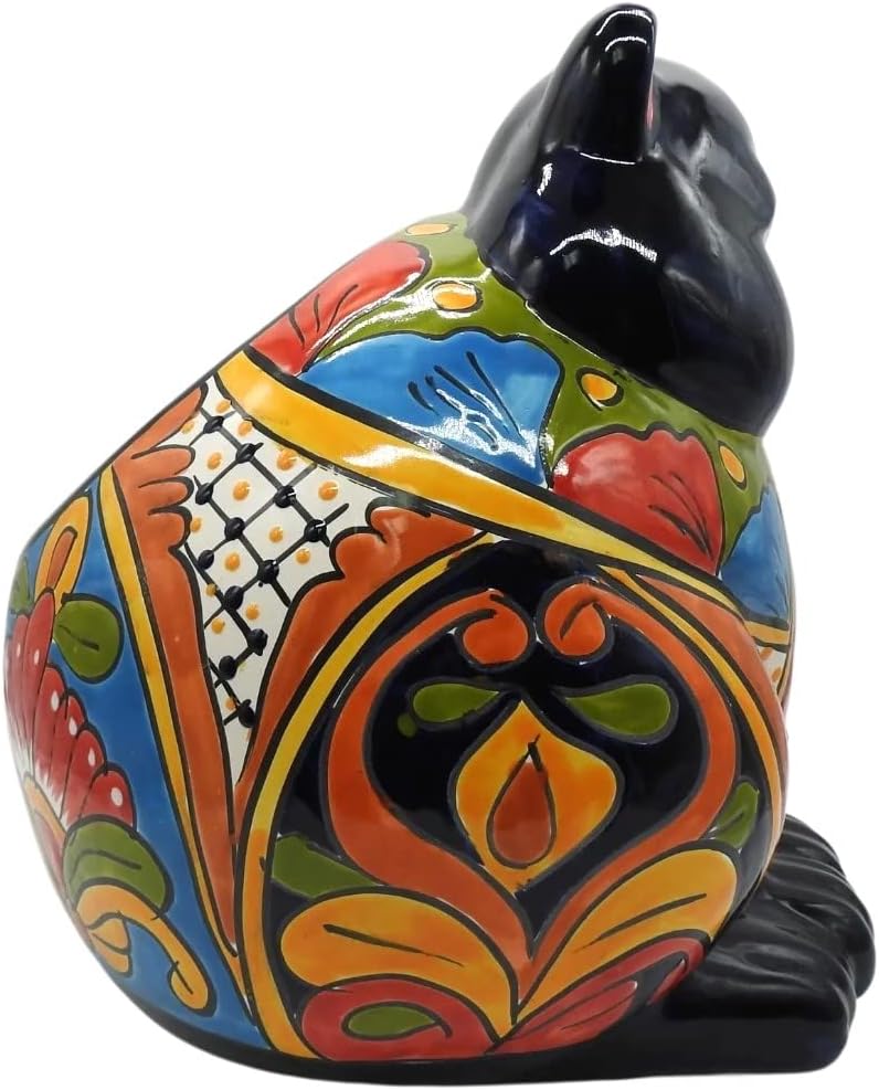 Talavera Pottery Store Fat Cat Planter Large Hand Painted Cat Indoor Outdoor Multi Colored Glazed