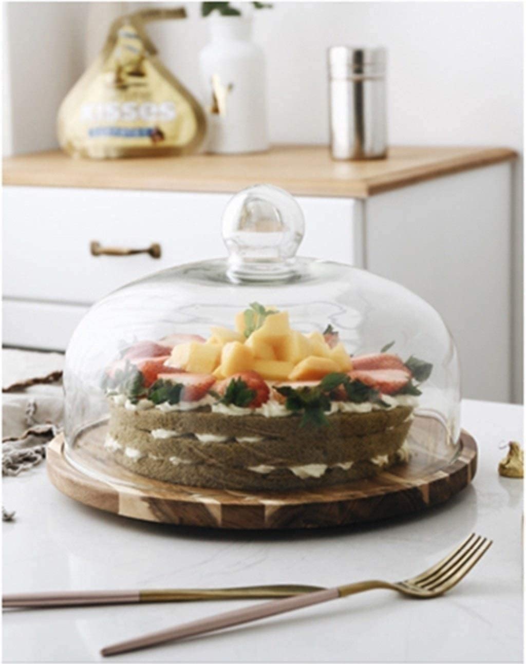 Alzata per torta a cupola, piatto in legno per la casa, per ristoranti, feste, macedonie, insalata, torta, insalata, può essere utilizzata per cene di nozze (Khaki 28,2 x 28,2 x 20,8 cm)