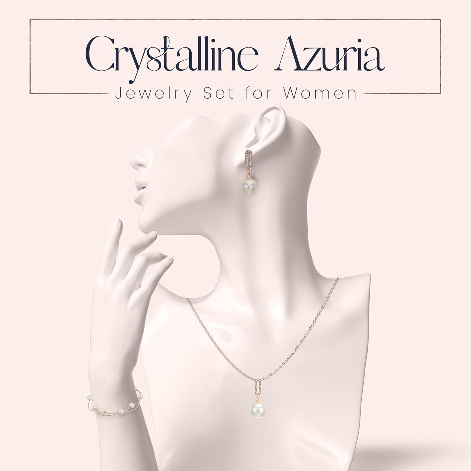 Crystalline Azuria Kristallen Perlen Schmuck-Set Halskette Anhänger 45 cm Ohrhänger Ohrringe Armband 18 kt Vergoldet für Damen