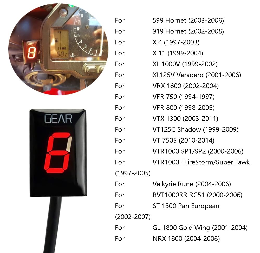 1-6 Gang Digital LED Anzeige Ganganzeige Anzeigeinstrument Kompatibel mit CB400 SF CB600F Hornet CBR 600 F4i F3 F4 VFR800 CBR900RR CBR1100XX CB1100SF CBF500 VTR1000 F GL1800