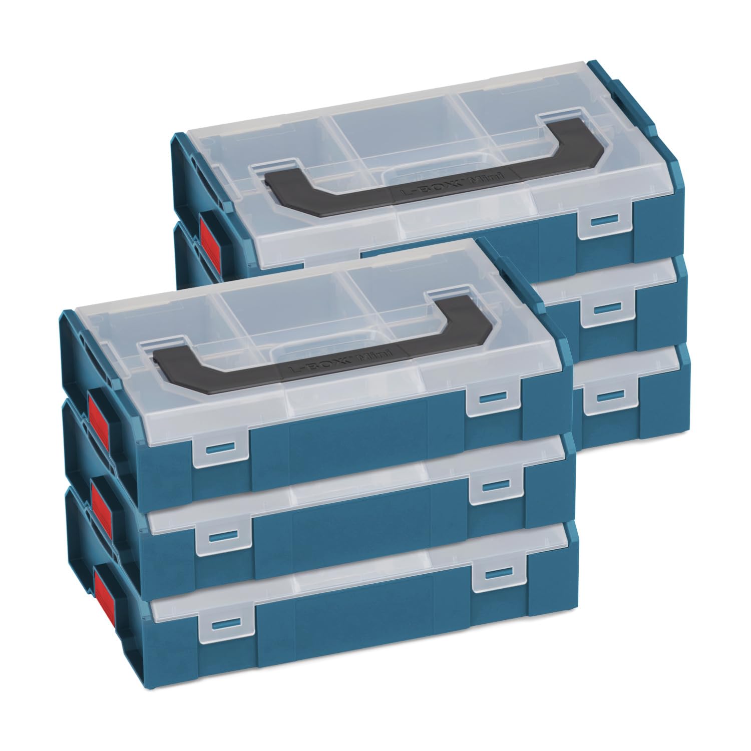 L-BOXX Mini Set de 6 – Azul Profesional | Cajas de herramientas portátiles y robustas para piezas pequeñas | Sistema de clic, apilable, apto para contacto con alimentos | Ideal para profesionales y