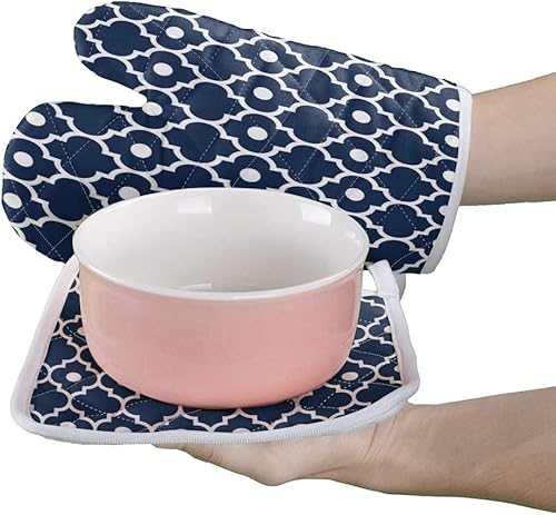Miniatura 2 de Juego de manoplas para horno y ollas con diseño retro marroquí, guantes para horno de cocina y almohadillas calientes, resistentes al calor,