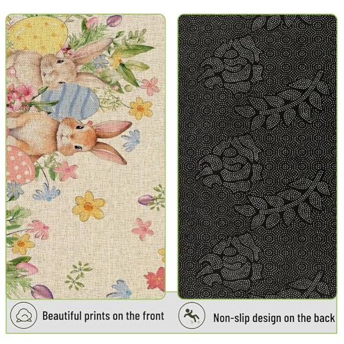 Easter Kitchen Rugs Set, 2pcs Skid Kitchen Floor Rug and Mat Spring Kitchen Rug, Standing Floor Mat for Bedroom, Living Room, Hallway(40x60+40×120cm) - Image 5