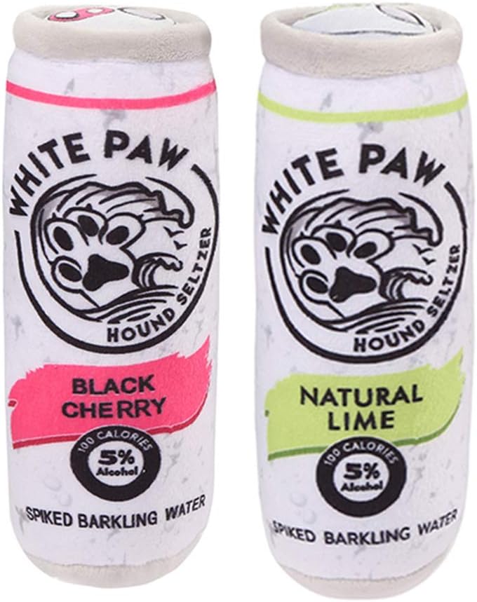 Hands-Free Baby BottleBamla Fun Novelty Unique Parody Designer Alcohol Squeaker Soft Plush Dog Toy (2 Pack - Medium Dog Paw Black Cherry & Natural Lime)