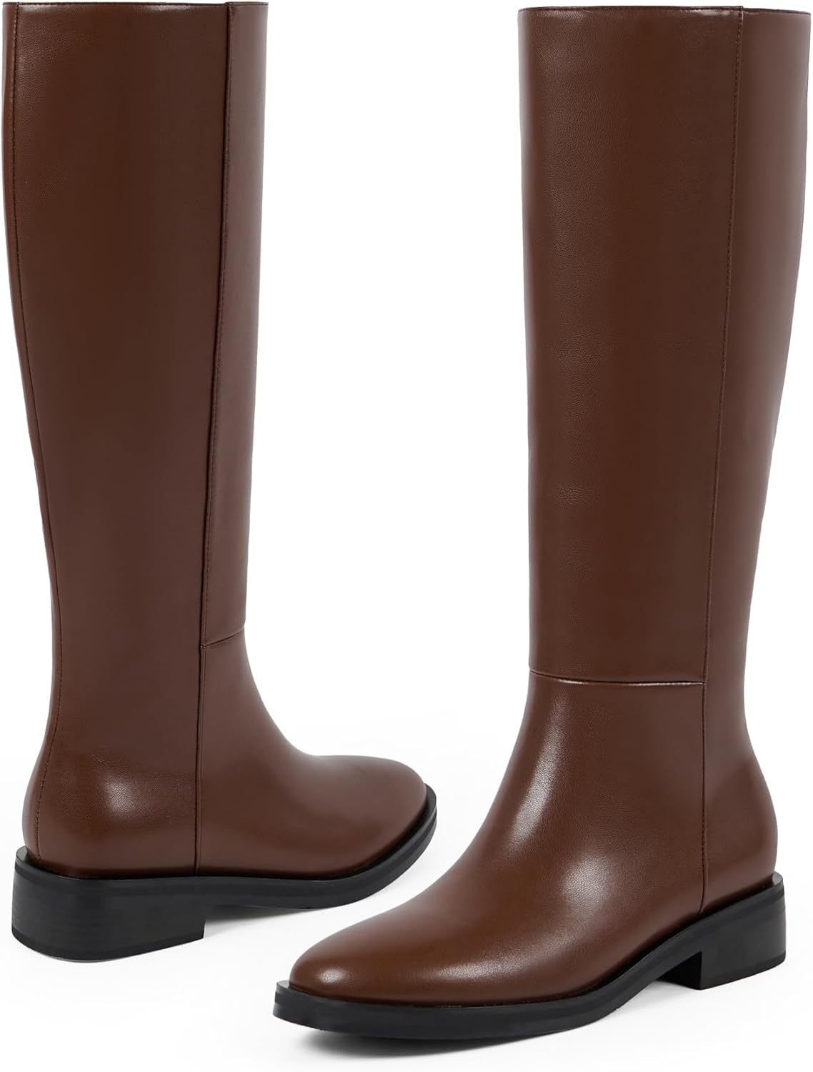 Modatope Knee High Boots Women Round Toe Chunky Low Flat Heel Side Zipper Fall Tall Boots for Women - Image 5