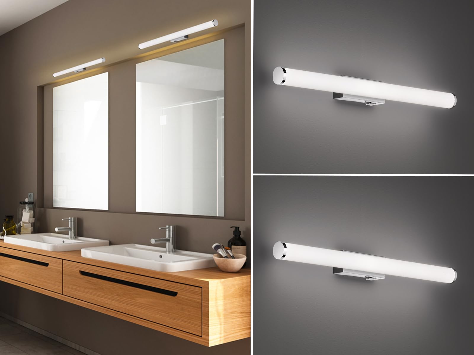 2er SET Bad Wandleuchten mit Schalter in Silber Chrom, Breite 60cm