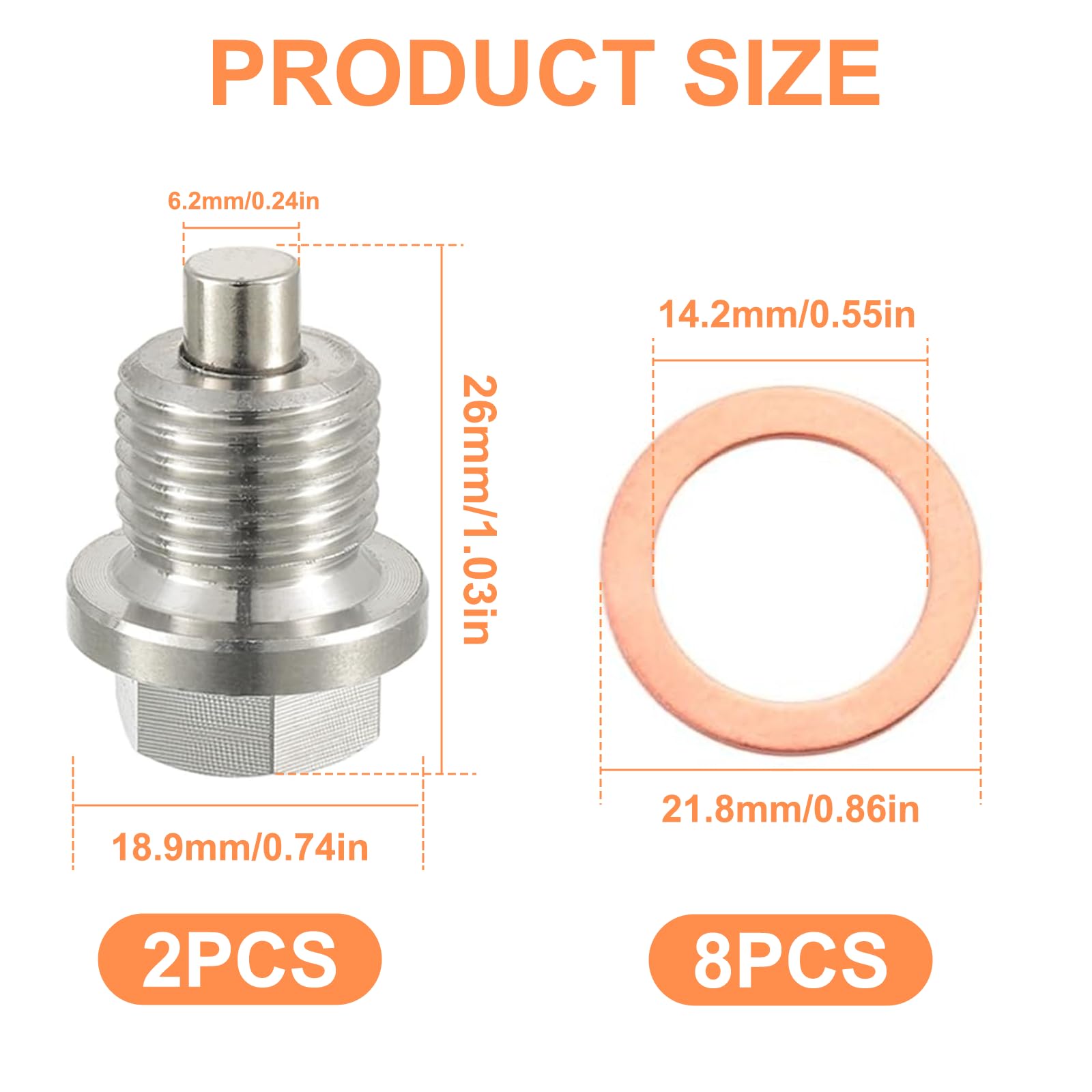 Magnetyczna śruba spustowa oleju M14 x 1,5, magnetyczna śruba spustowa oleju ze stali nierdzewnej z 8 uszczelkami, magnetyczna uszczelka, nakrętka spustowa oleju do Honda M14125 i samochodów