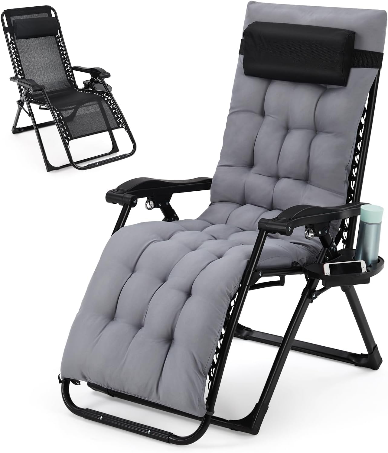Zero Gravity Lounge Chair Heavy Duty 440 Lbs – Foldable Recliner With 29" Seat, Removable Cup Holder & Headrest, Indoor/Outdoor Use