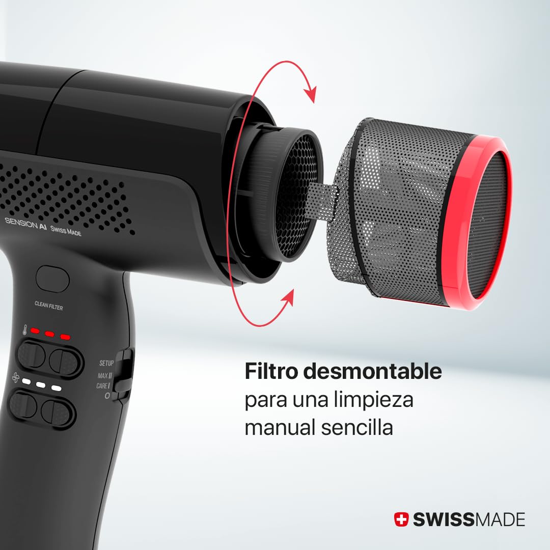Valera, Sension AI, Secador de Pelo Profesional de Alta Velocidad, Ligero, Motor Digital, 18 Niveles de Temperatura y Flujo de Aire, Ionizador, 2000 W, Swiss Made