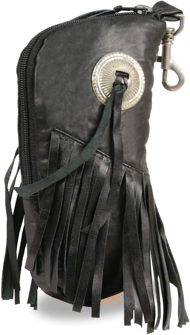 Milwaukee Leather SH508F Black Leather ‘Fringe’ Eye Glass Case with Concho