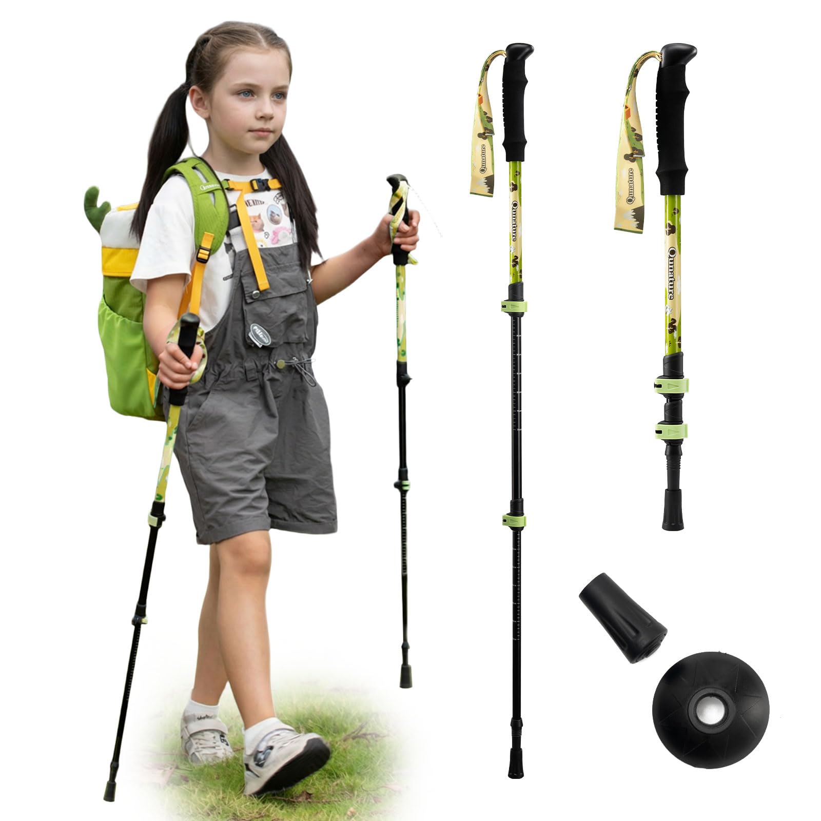 Qunature 子供用トレッキングポール 登山 ストック 伸縮 ウォーキングポール 軽量 190g アルミ合金製 登山杖 3段折り畳み