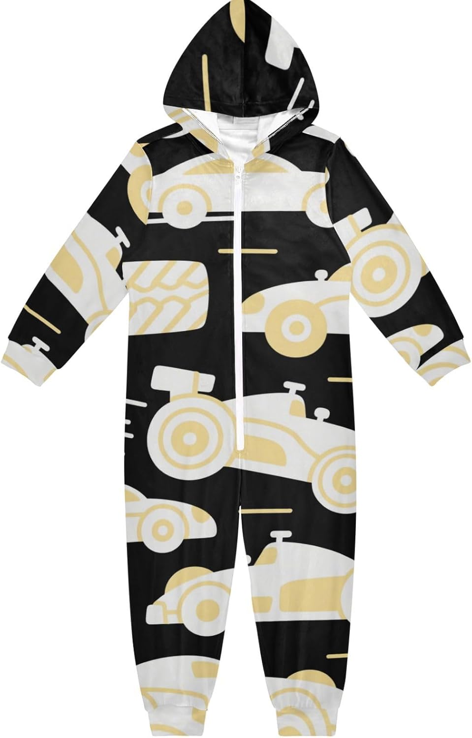 Cartoon Truck Vehicle Black and YellowOnesie PajamasCute Soft Hooded Holiday Costumefor Christmas Home