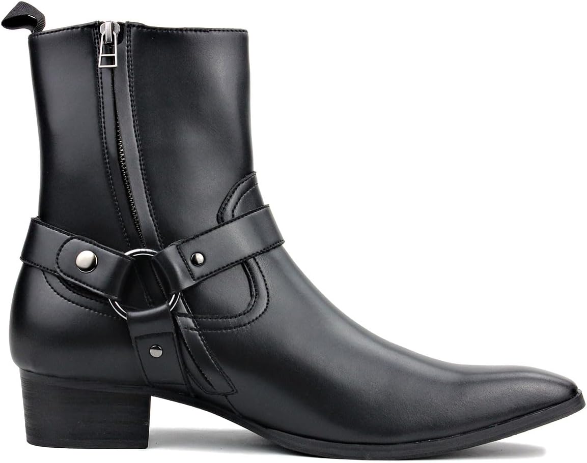 Dress Boot for Men Casual Chelsea Combat Ankle Casual Walking Motorcycle Boots Black