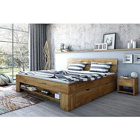 moebelstore24 Futonbett Schlafzimmerbett Saha Wildeiche Massiv geölt 140 x 200 cm inkl. 4 Bettkästen Cover