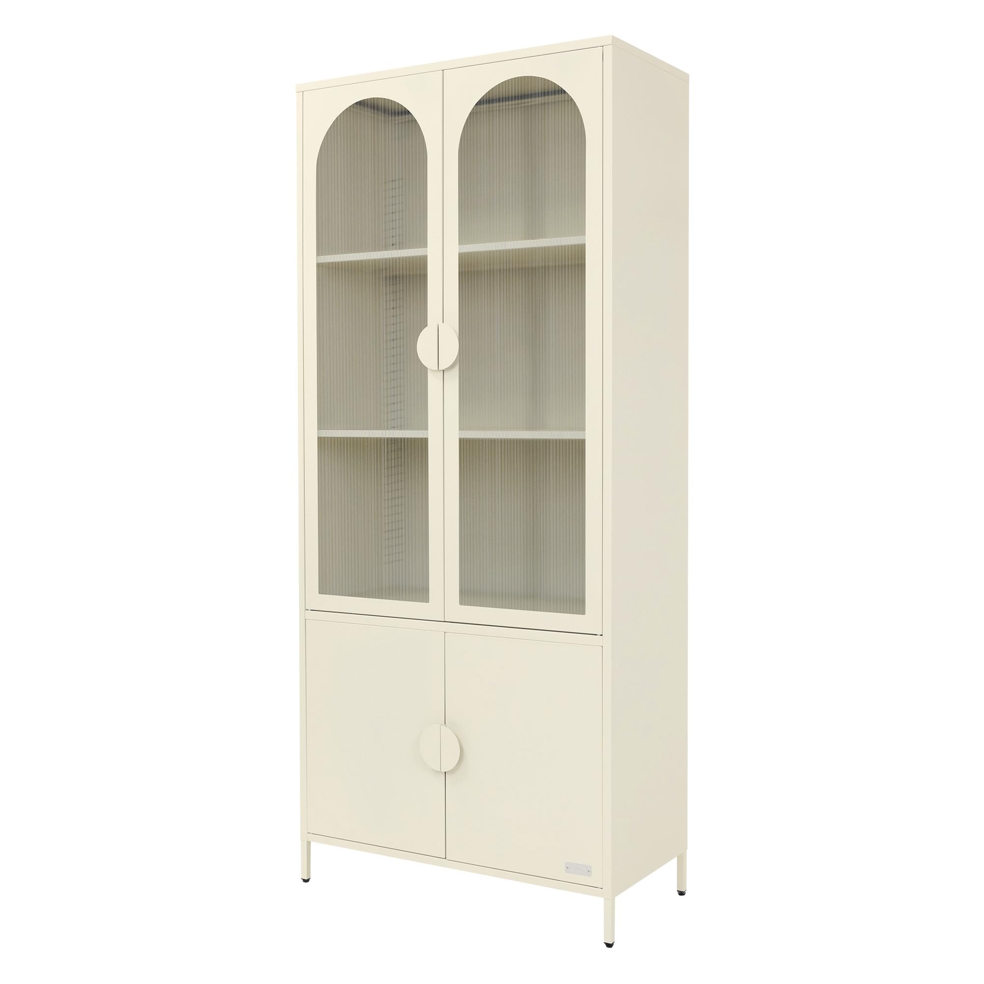 ML-Design Vitrinenschrank 80x185x40 cm aus Stahl, Creme, Küchenschrank mit 4 Ablage-/Regalfächer & 4 Türen, Metall Vitrine Hochschrank Bücherschrank Aktenschrank, Aufbewahrungsschrank für Wohnzimmer