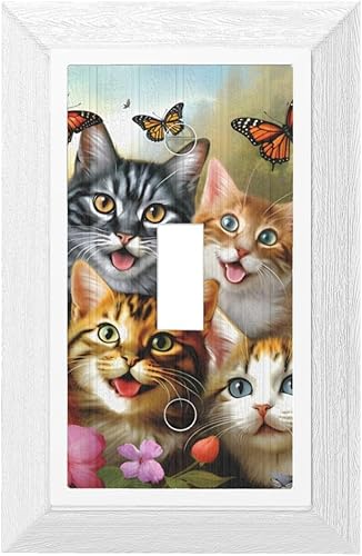 Placas de interruptor de luz con diseño de flores de mariposa para gatos, cubierta decorativa de pared de 1 banda, cubierta de salida de receptáculo