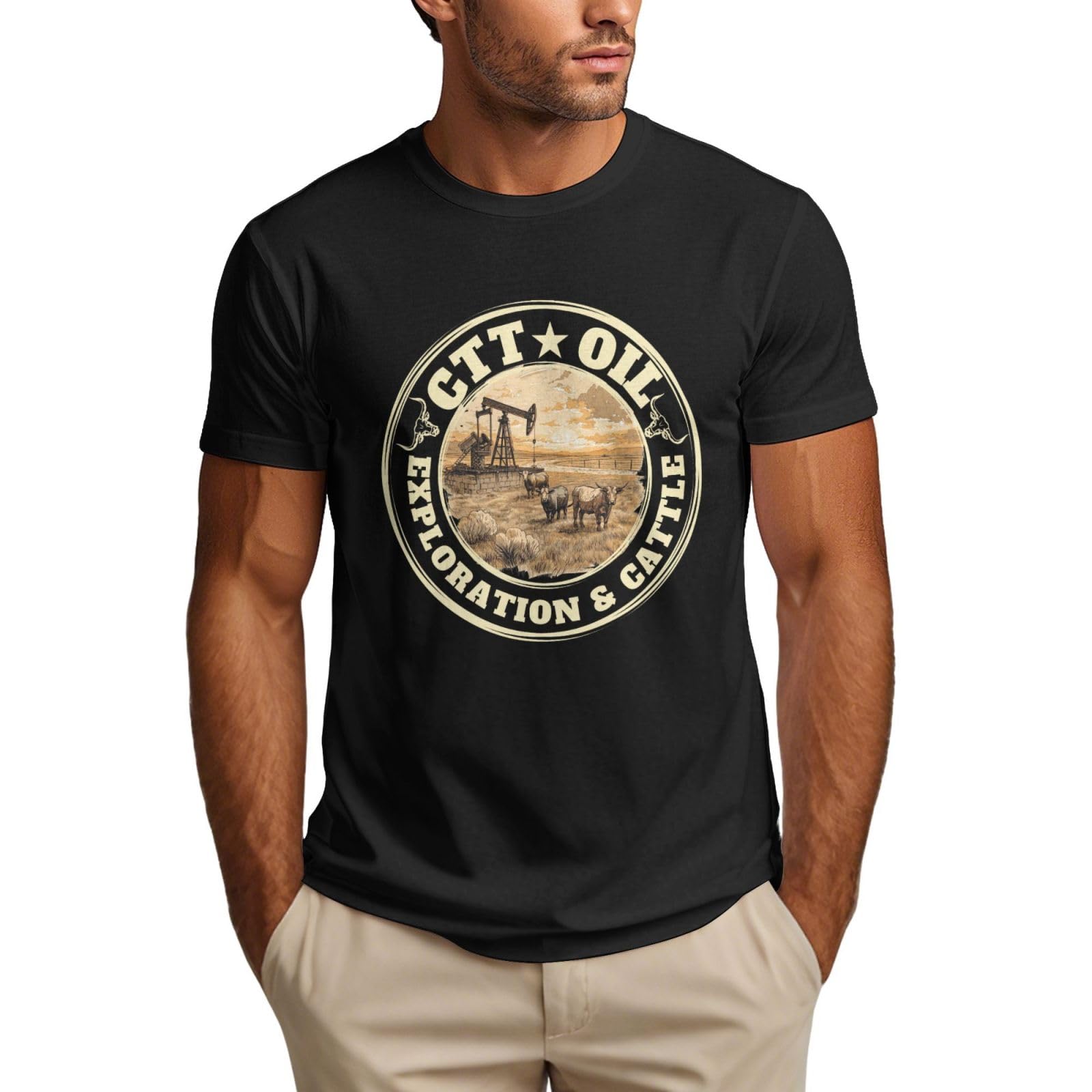 Ctt Oil Exploration and Cattle Shirt Funny Men's T-Shirt Black