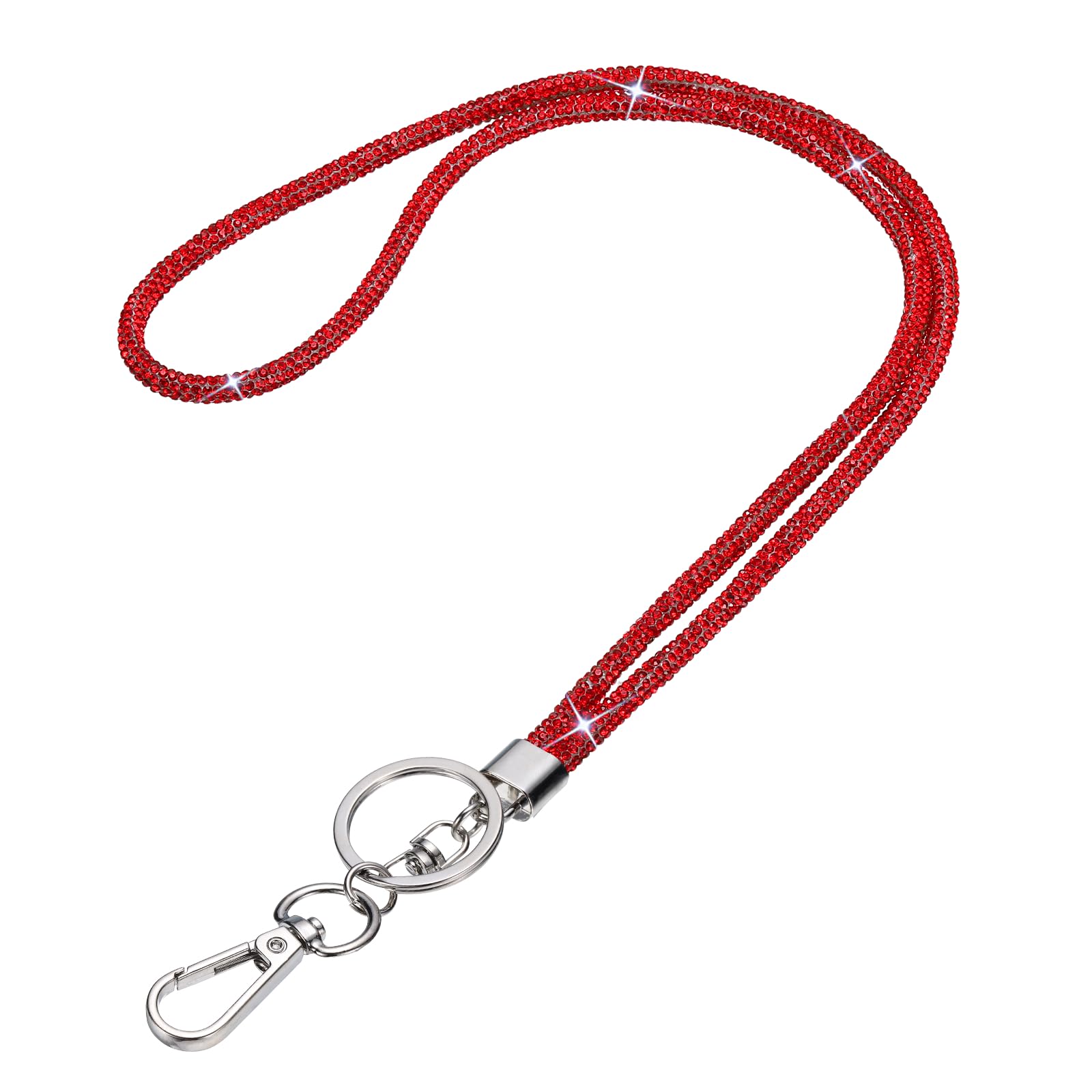 PATIKIL Bling Lanyard, 8"/21cm Rhinestone Crystal Lanyard Chain Diamond Wrist Strap Keychain with Metal Clasp & Keyring for Office ID Card Badge Keys Women, Red