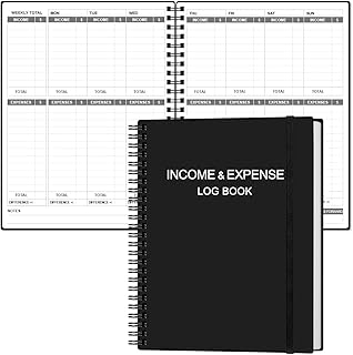 Heveboik Income & Expense Log Book - A4 Income and Expense Tracker for Small Business, Accounting Bookkeeping Tracking for Woman and Man, 8" x 10.5", Black