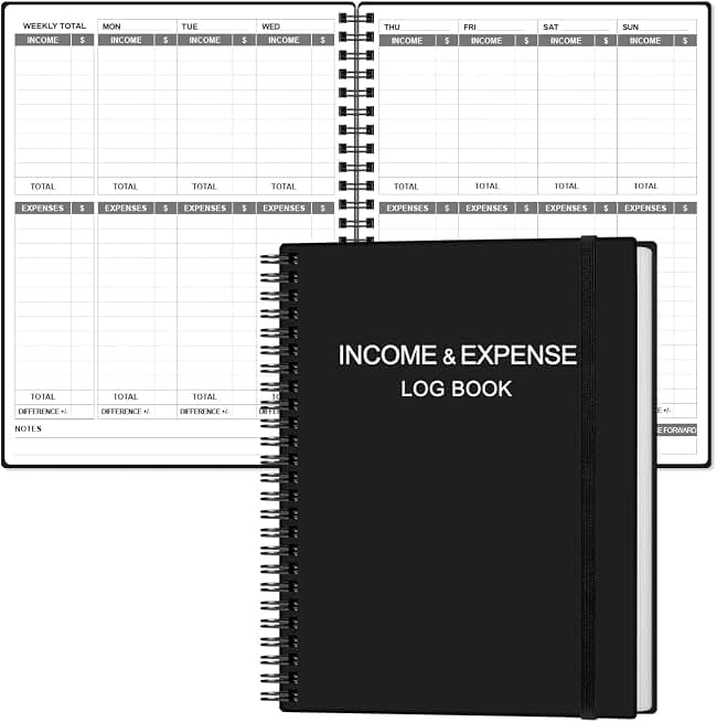 Heveboik Income & Expense Log Book - A4 Income and Expense Tracker for Small Business, Accounting Bookkeeping Tracking for Woman and Man, 8" x 10.5", Black The Forest Stewardship Council
