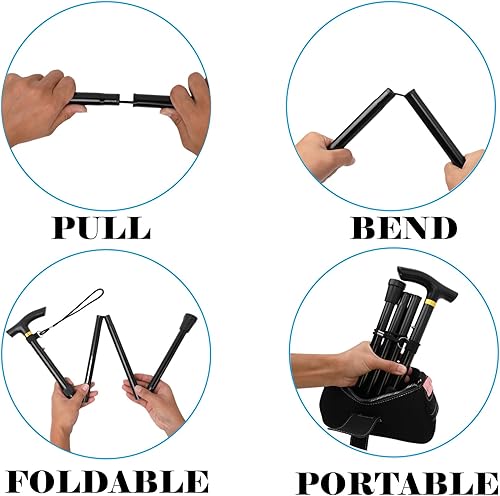 Miniatura 5 de Bastón plegable y ligero Bastón de viaje plegable de metal de aluminio ajustable con base de goma antideslizante