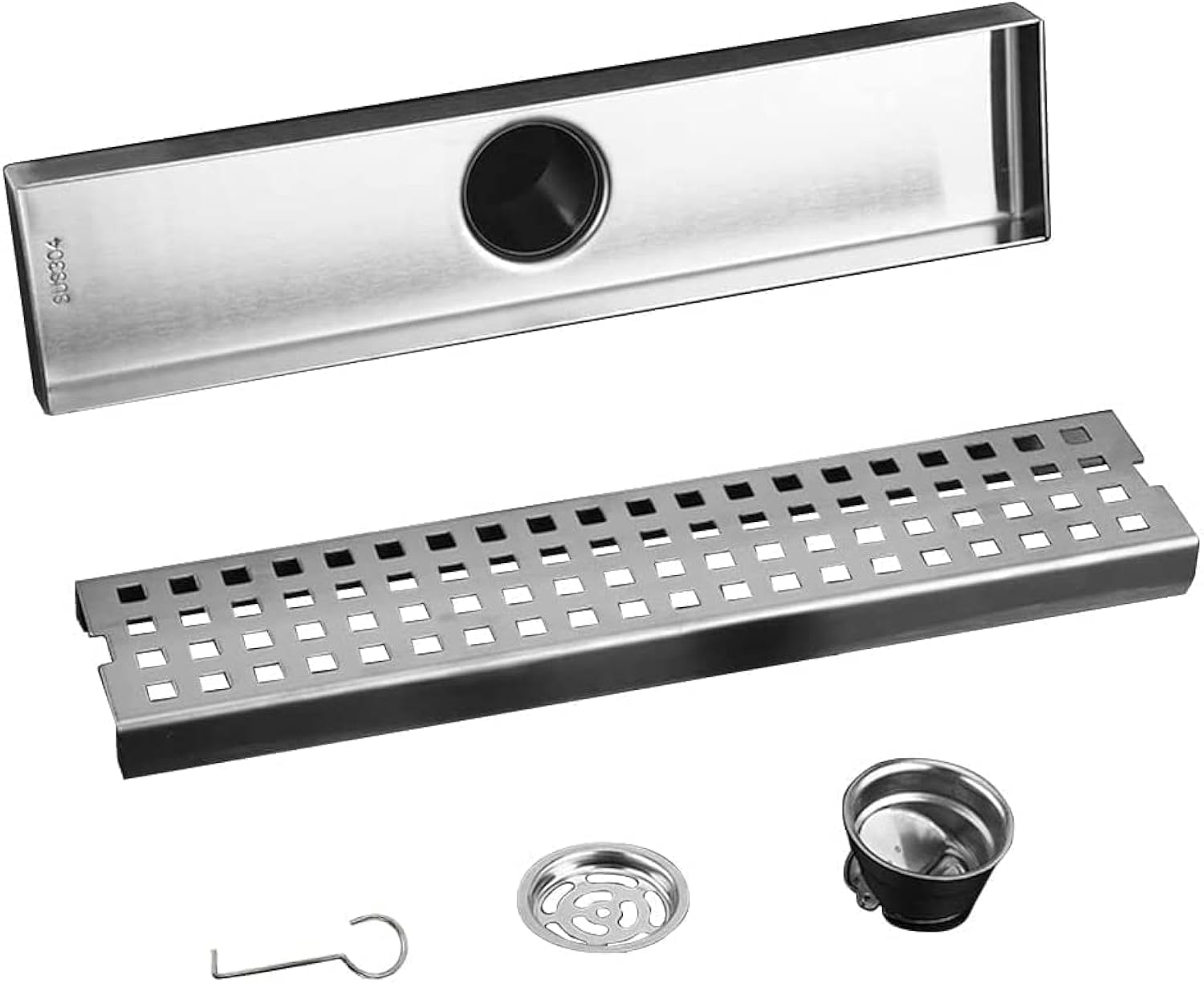 WOLFBIRD 30 cm Stainless Steel Shower Drain Channel Floor Drain, Self-Cleaning Siphon with Odour Stop, Hair Strainer - Edge Drain