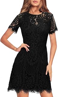 Vestido de mujer elegante, cuello redondeado, de manga corta, encaje en V, vestido de cóctel de una línea 910