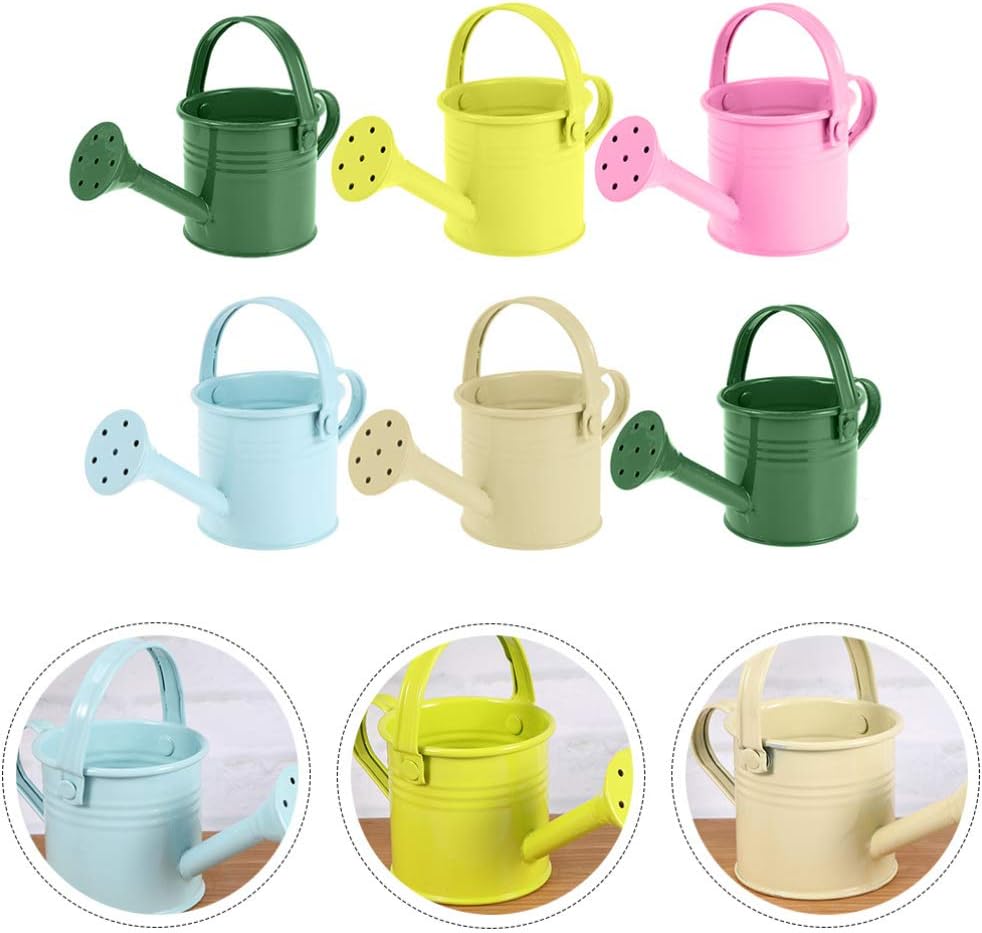 Hemoton 6pcs Mini Watering Can with Long Spout Sprinkler Watering Pot Iron Flower Plant Watering Sprayer Mixed Color