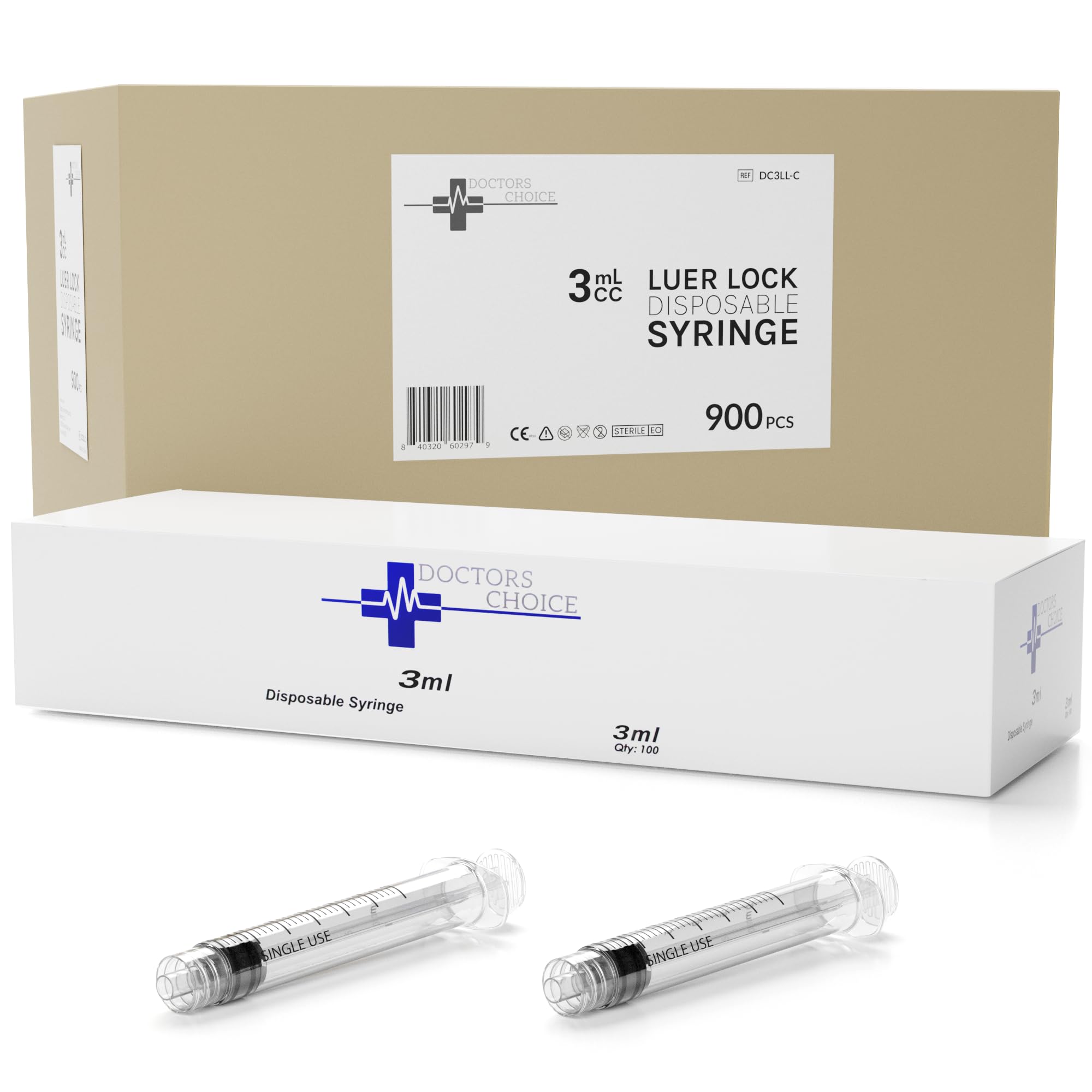 Case - 3mL Luer Lock Syringe - Sterile with Individually Sealed - 900 Syringes (9 Boxes x 100pk)