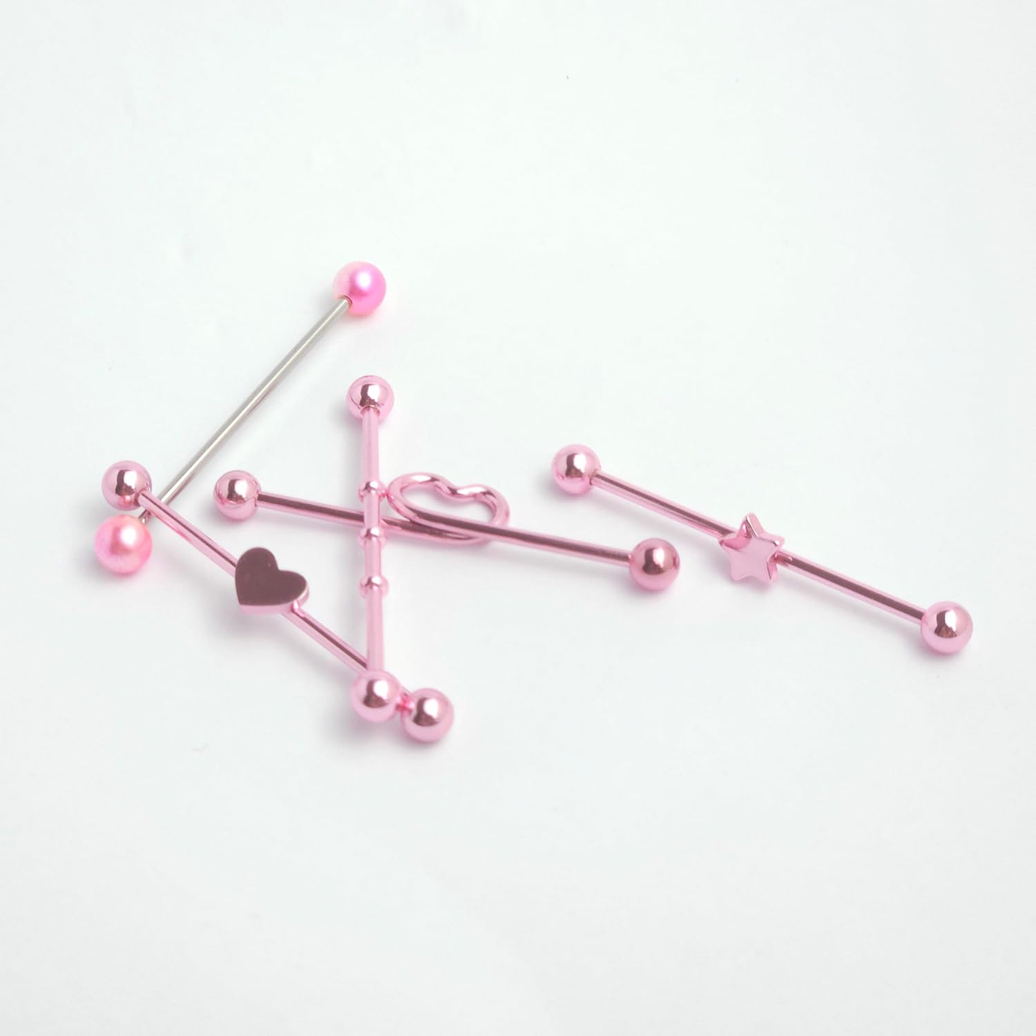 5Pcs 14G Pink Stainless Steel Industrial Barbell Earrings for Women Cute Star Heart Cartilage Industrial Bar 38mm Conch Helix Barbell Earring Industrial Piercing Jewelry