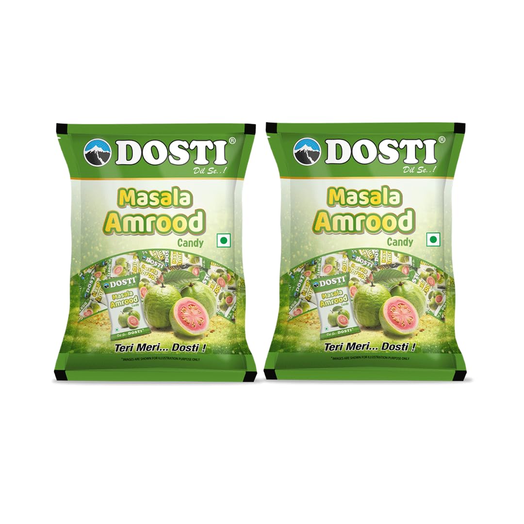 Snowpeak Dosti Masala Amrood Candy Pouch | Tangy & Spicy Guava Candy | Chatpata Sweet Candy for Kids & Adults | 2 x 90pcs