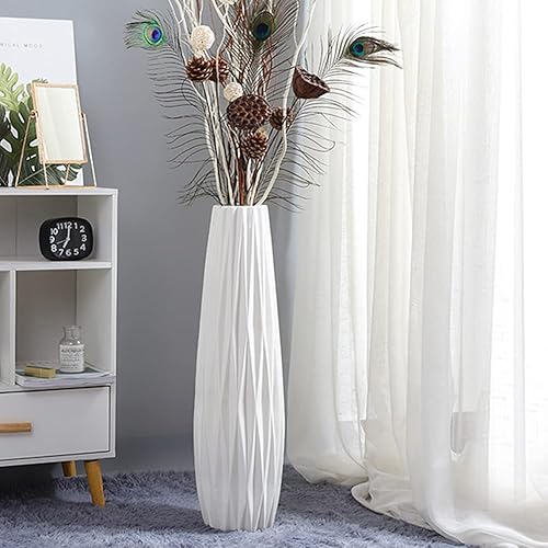 Miniatura 5 de Jarrón de Piso Alto Blanco, Jarrón Grande de Cerámica de 28", Jarrones Decorativos de Flores para Decoración Moderna del Hogar Sala de Estar Oficina
