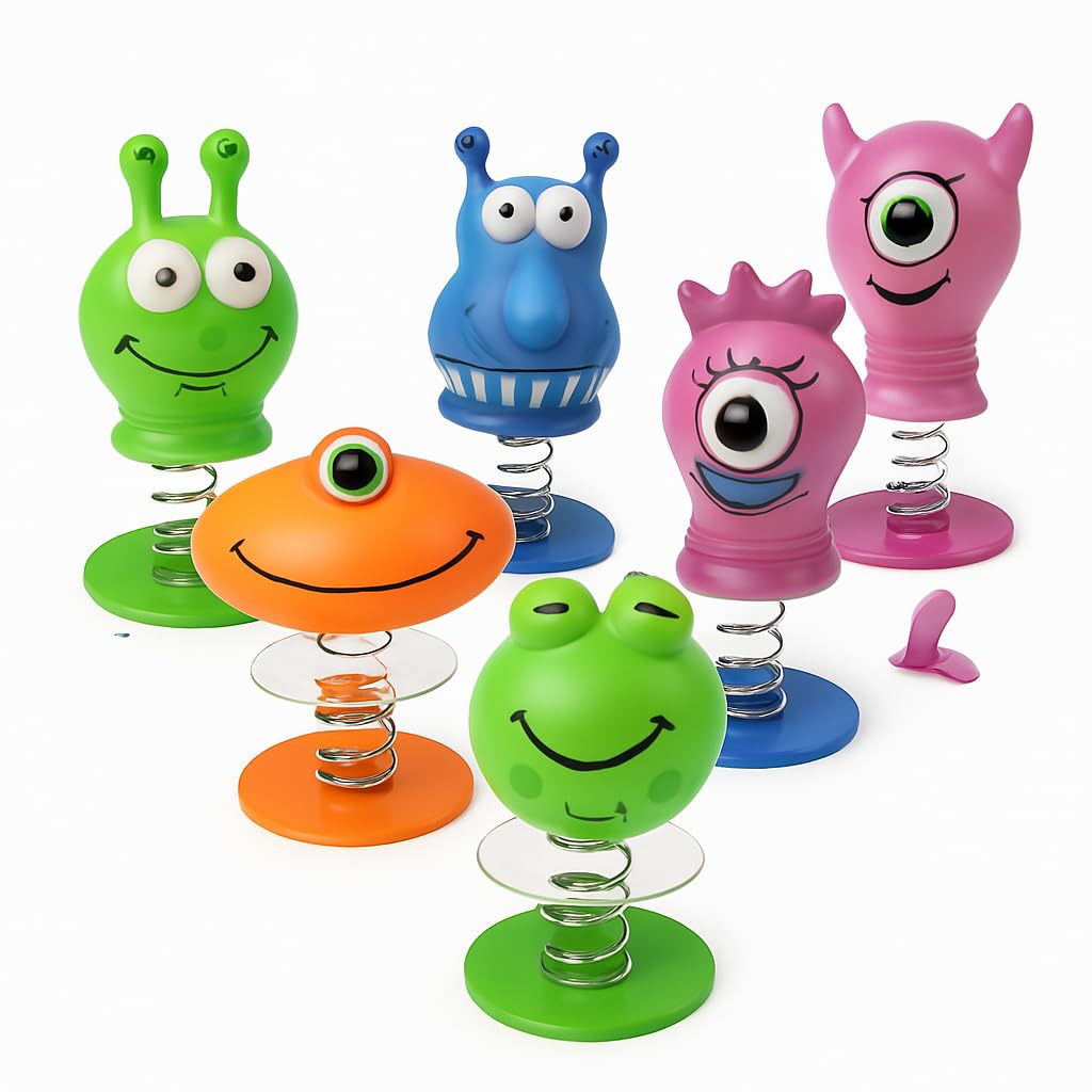 36-Pack Vibrant Jumping Monster Toys - Exciting Spring Action Monsters, 6 Unique Designs, Perfect for Party Favours, Classroom Rewards, and Goody Bags - Durable, Bright, Fun for Boys and Girls