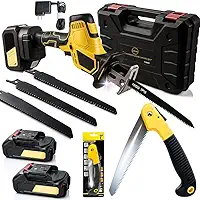 Serra Sabre Brushless 48V 2 Baterias Recarregáveis Lâminas Variadas Serrote Dobrável Maleta de Transporte