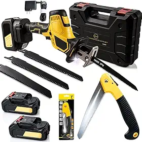 Serra Sabre Brushless 48V 2 Baterias Recarregáveis Lâminas Variadas Serrote Dobrável Maleta de Transporte