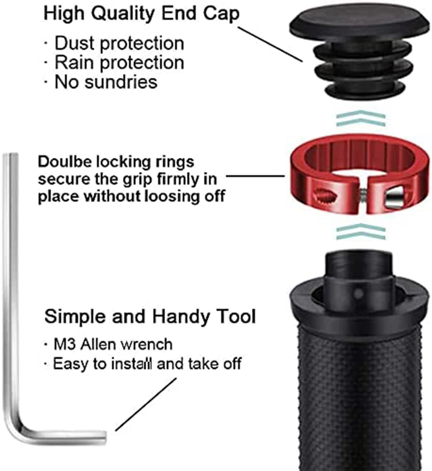Manopole MTB Antiscivolo Per Bici - Gomma Ergonomica Con Doppio Bloccaggio Alluminio, Per 22mm - Foto 2