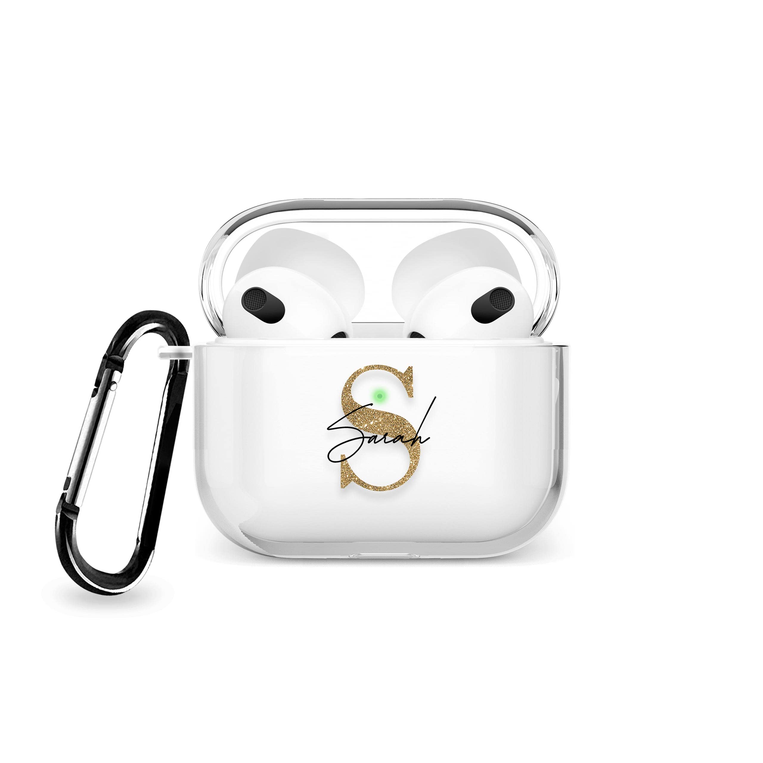 Tirita Personalised Custom Case Compatible with Apple AirPods 4th gen, Support Wireless Charging, with Carabiner, Front LED Visible [08- Rose Gold Monogram] — view 20
