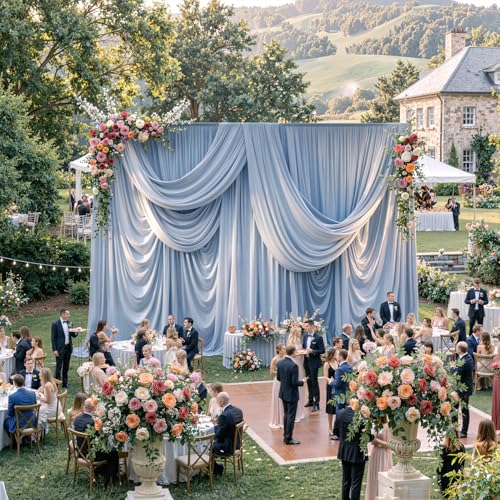 Image of 20ftx15ft Dusty Blue Backdrop Curtains for Parties, Wrinkle Free Polyester Photo Backdrop Drapes 4 Panels 15 ft Long Back Drop Cloth Drapery for Wedding Birthday Photography Background Party