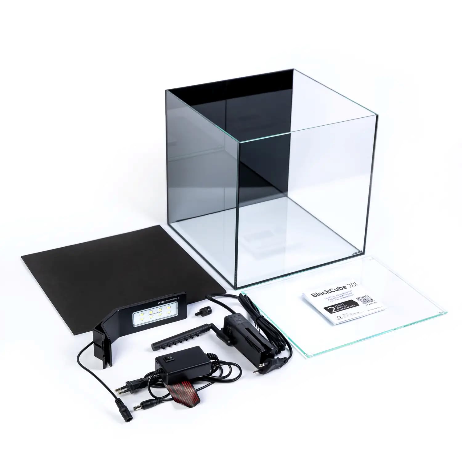 Nano-Aquarium Black Cube 20 L mit LED-Beleuchtung, Abdeckscheibe und Unterlegmatte für Garnelen, Krebse und kleine Fische