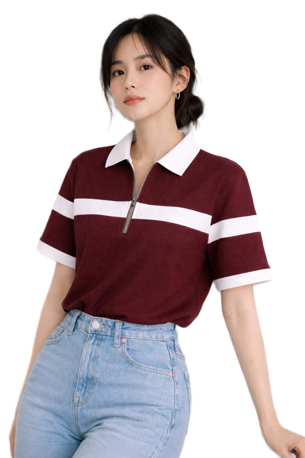 dagcros Women’s Half Zip Polo T-Shirt | Premium Textured Fabric | Smart Casual Summer Wear | Stylish Collar Top for Women-picture-54