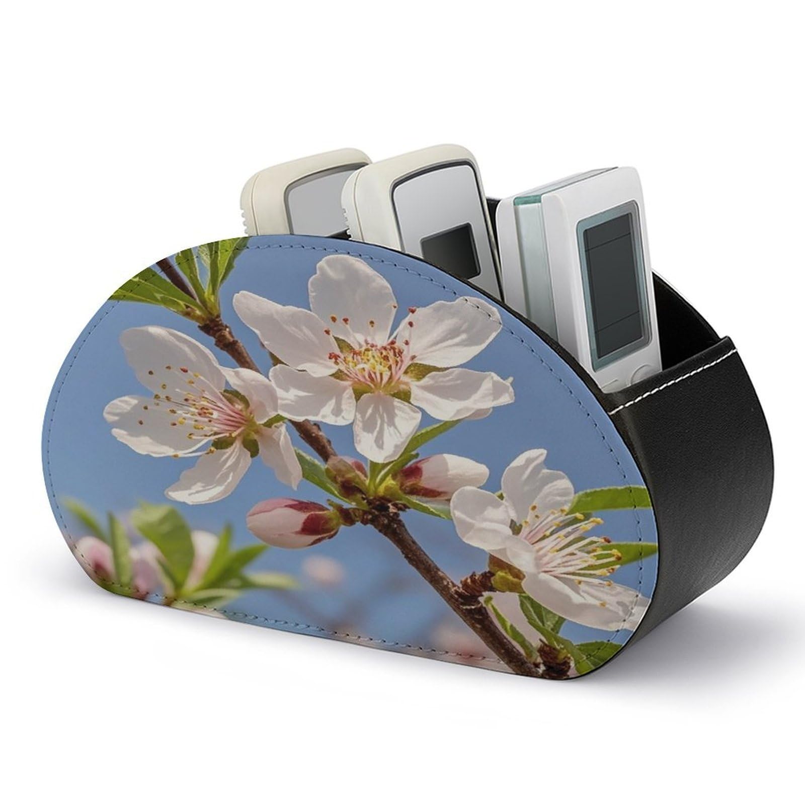 FekiLoot Leather Remote Control Holder with 5 Compartments Peach Flowers Image Remote Caddy Desktop Organizer Store TV Remote Holder Remote Organizer for Bedside Table Office Desk