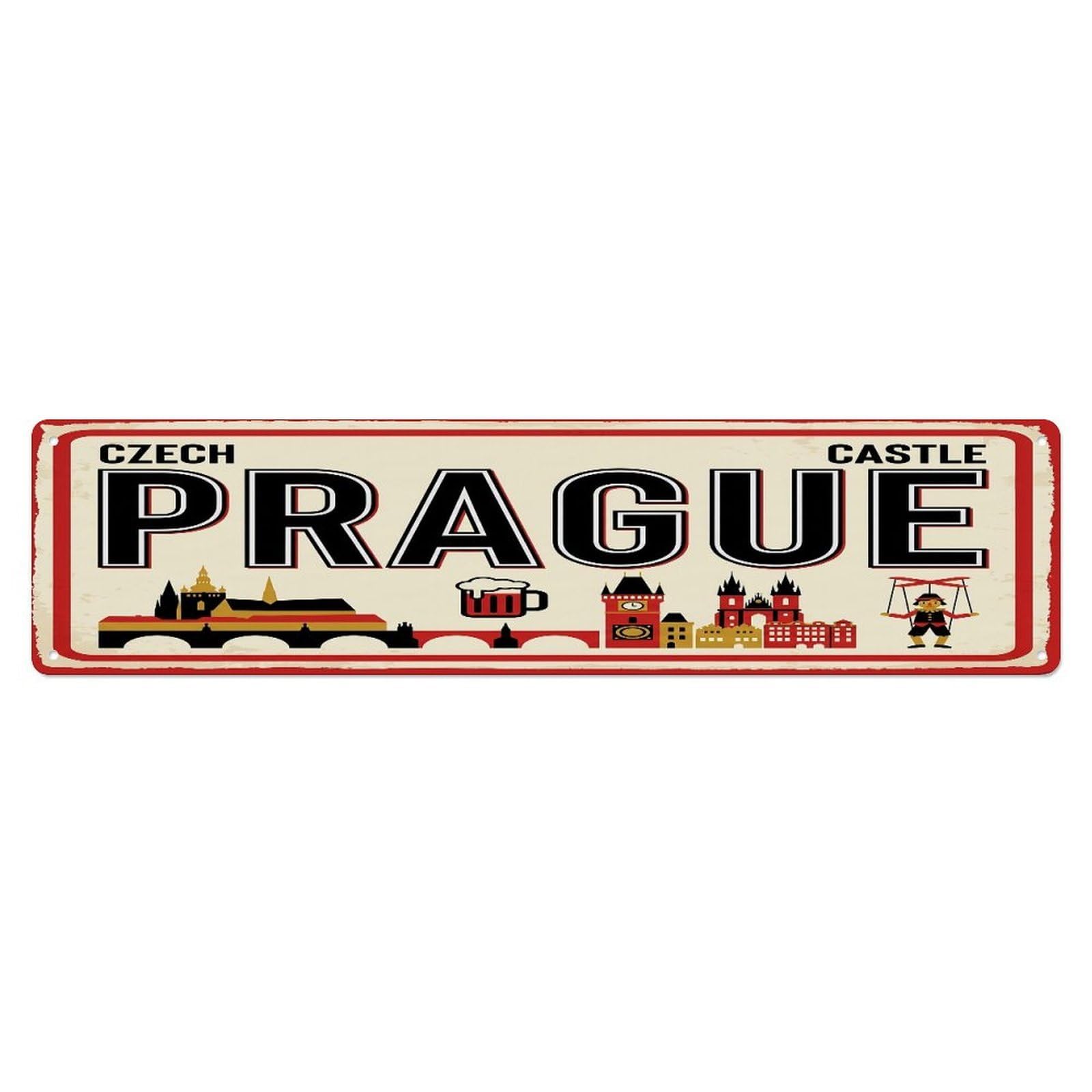 Tgrcjimh Style Metal Tin Sign Vintage Travel Prague Czech Castle Bridge Beer