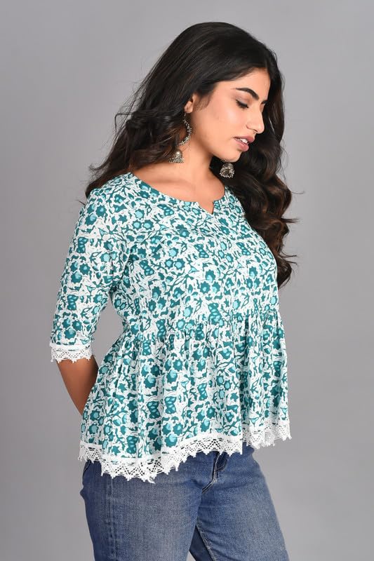 Image of KURTARI Women's Cotton Floral Anarkali Kurti Top | Printed Tunic Short Kurti for Women | Casual Party Ethnic Top