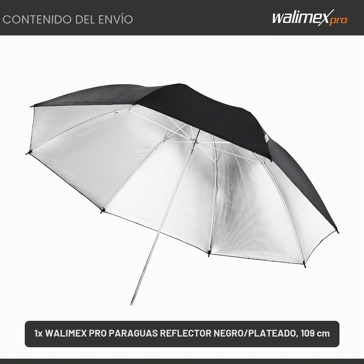 Walimex Pro - Paraguas Reflector (109 cm), Color Blanco/Negro