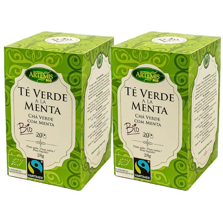 Pack 2 x Té Verde con Menta Artemis Bio 20 filtros (40 filtros) – Té verde ecológico con menta, sabor fresco y ligero, ideal tras las comidas o frío con hielo, bolsitas prácticas