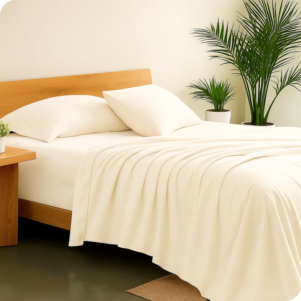 100% Cotton Bedsheet Set - Ivory King Size (102x108 Inches) - Lightweight, Super Soft, Wrinkle-Free - Flat Bedsheet with 2 Pillow Covers-picture-27