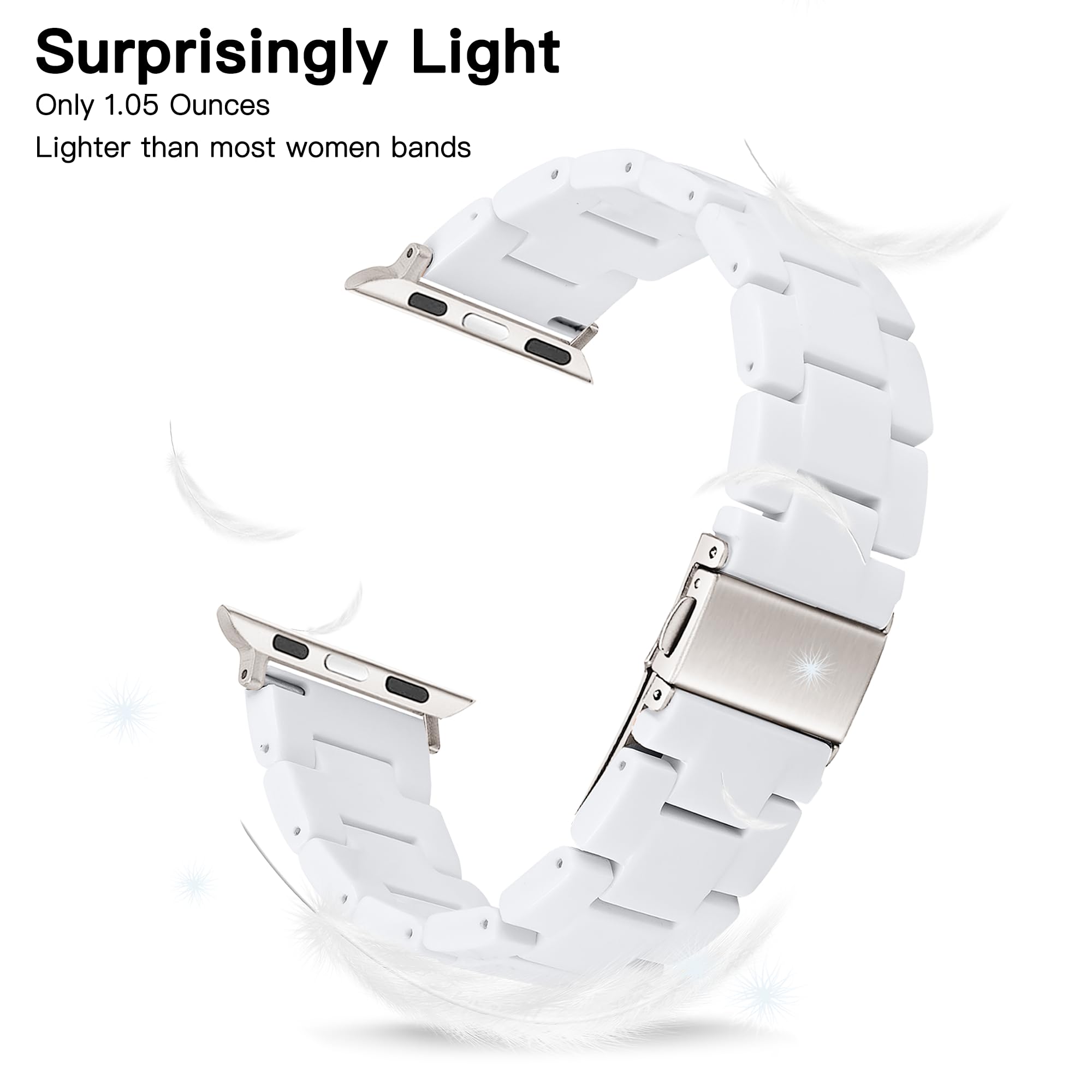 Melyis Lightweight Resin Watch Band Compatible with Apple Watch Band 41mm 40mm 38mm, Fashion Wristband Bracelet for Women Men, Watch Strap for iWatch Series 9/8/7/6/5/4/3/2/1/SE-Pure White
