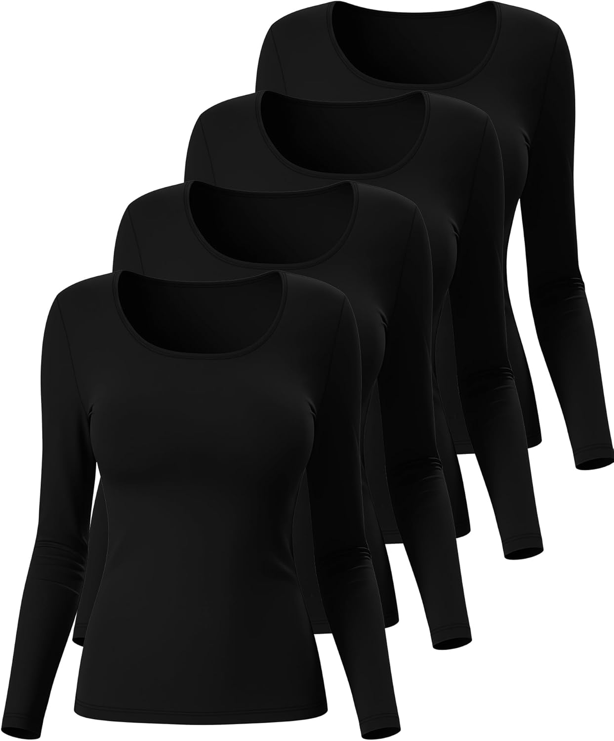 4 Pack Women's Underscrub T-Shirts, Long Sleeve 65% Cotton Tees Slim Fit Scrub Tops Scoop Neck Basic Layer Shirts - Image 2