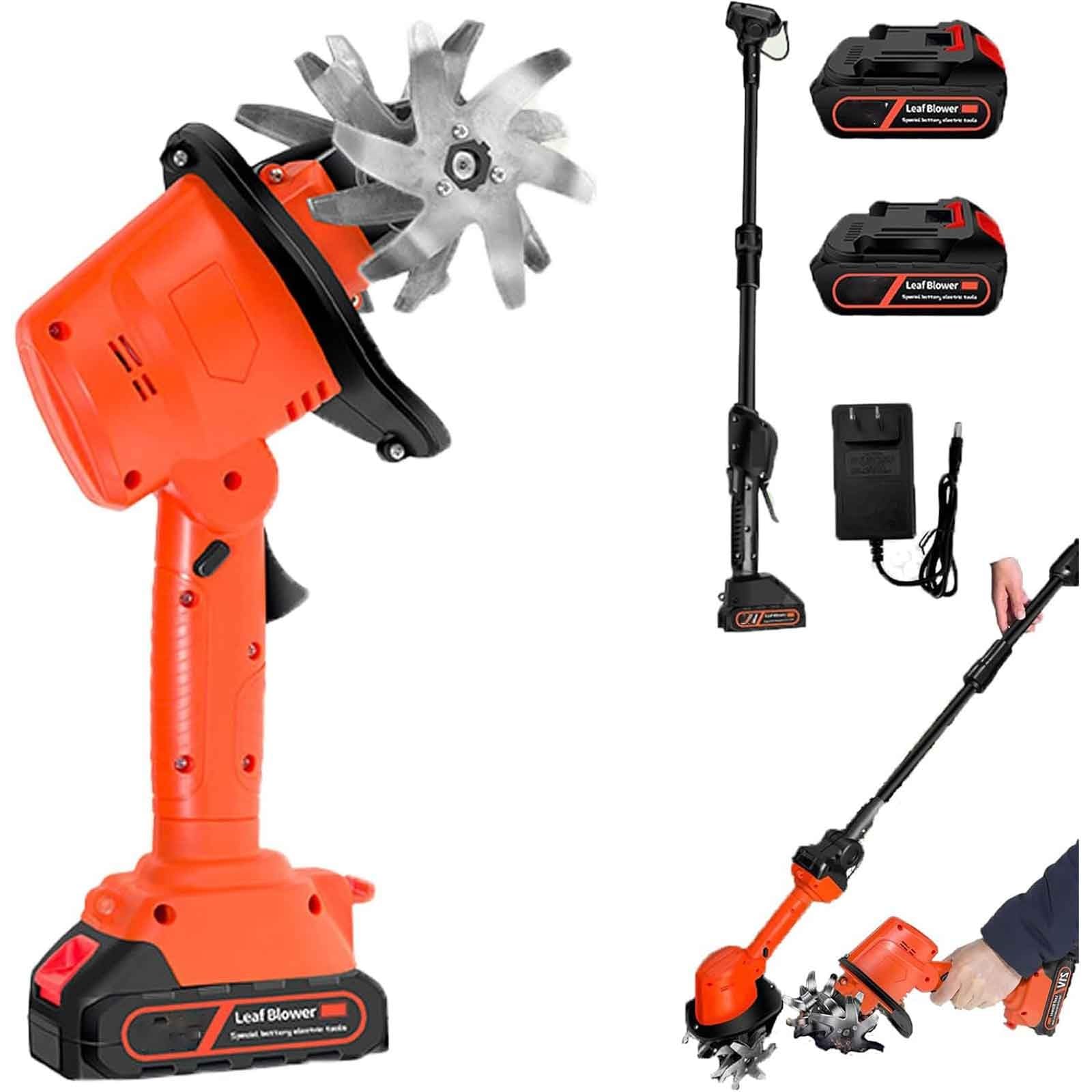Mini coltivatore elettrico senza fili da 21 V, con 4 file di denti, 2 batterie da 1,5 Ah e caricabatterie, leggero, 1,5 kg, larghezza di lavoro 10,2 cm per giardinaggio senza sforzo